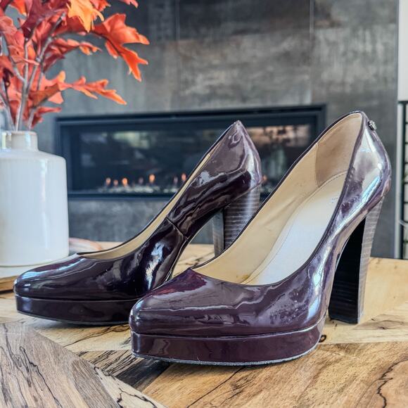 Calvin Klein Emmy Two-Toned Patent Leather Platform Heels in Plum, Women's 8.5W - Picture 3 of 10